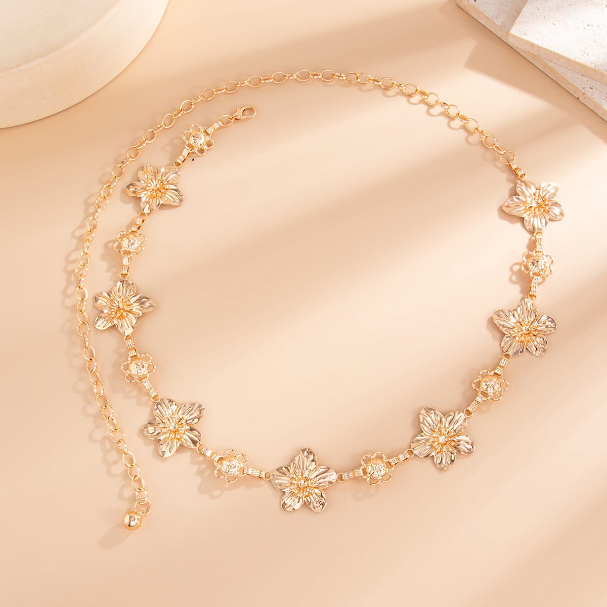 Delicate Gold Tone Flower Waist Chain - ArtGalleryZen