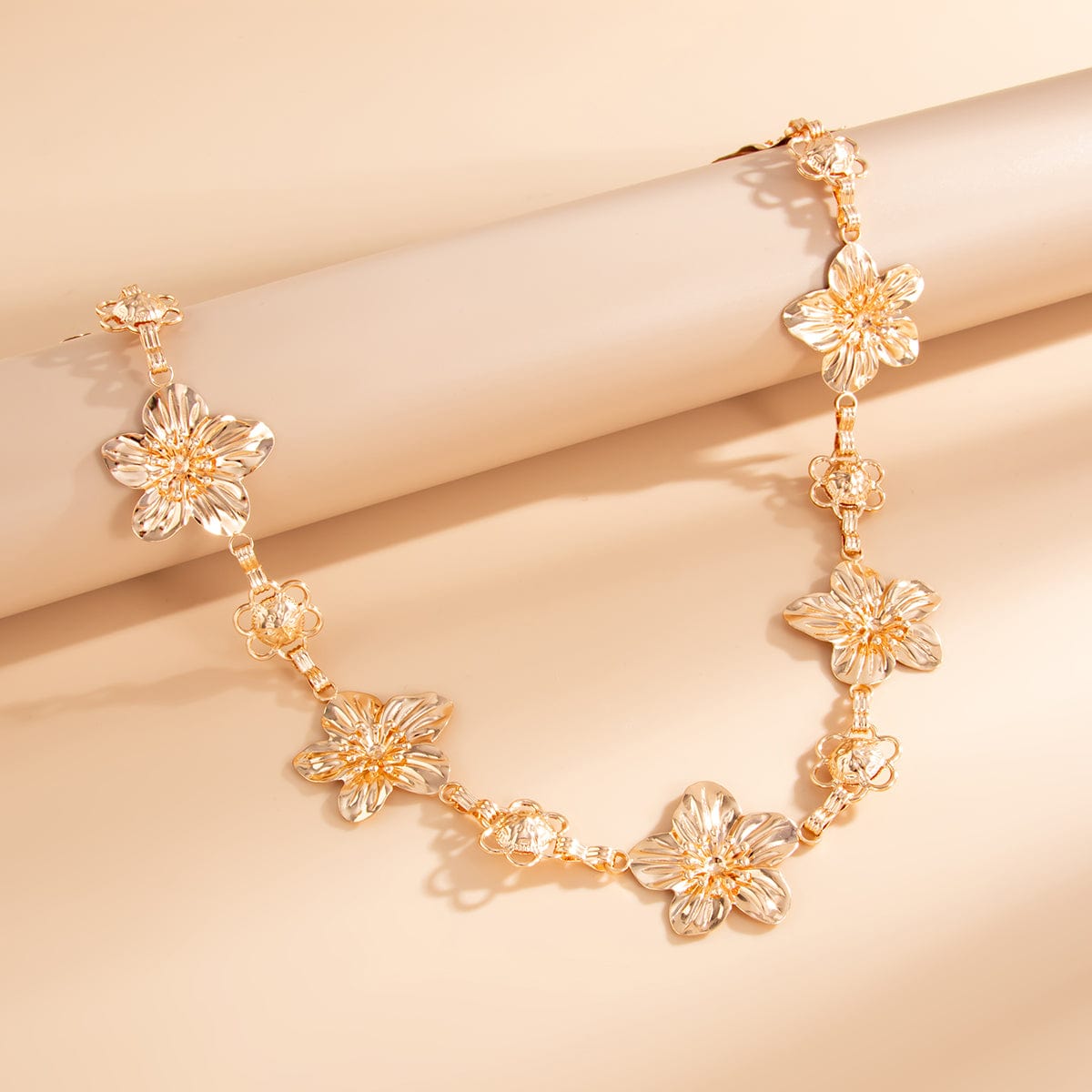 Delicate Gold Tone Flower Waist Chain - ArtGalleryZen