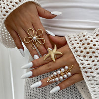 Thumbnail for Delicate Hollow Flower Starfish Grape Shaped Pearl Ring Set - ArtGalleryZen