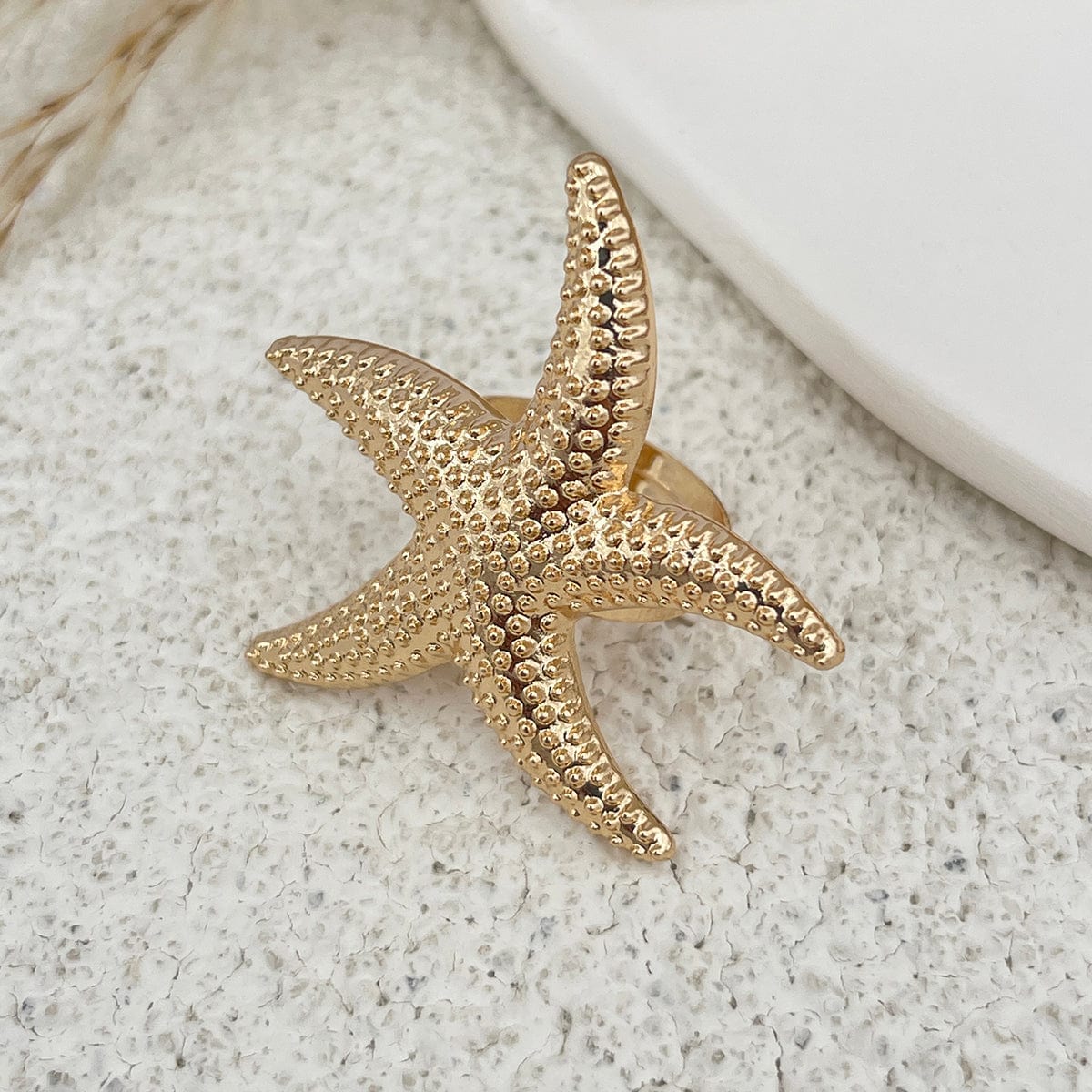 Delicate Hollow Flower Starfish Grape Shaped Pearl Ring Set - ArtGalleryZen
