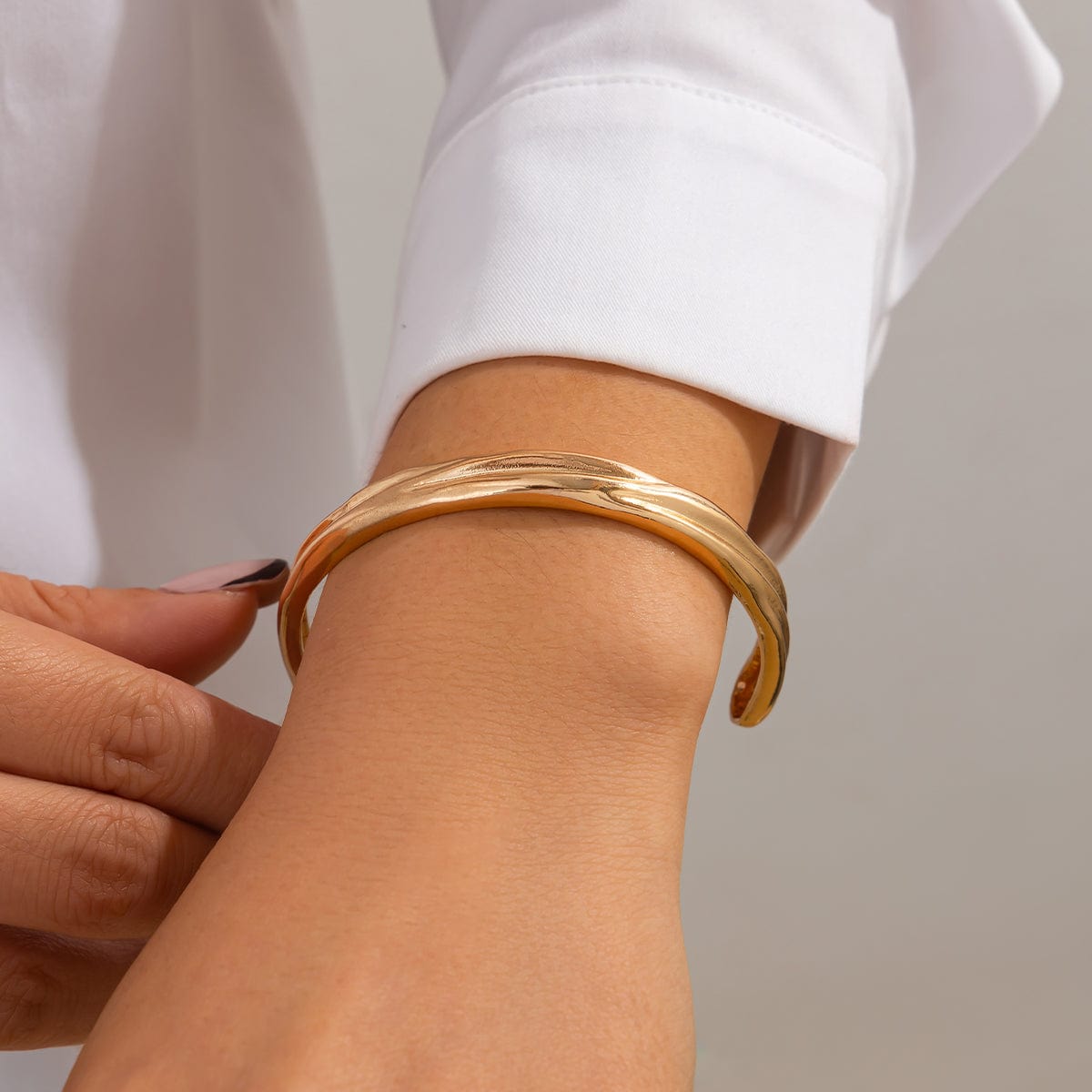 Delicate Irregular Concave Open Bangle Bracelet