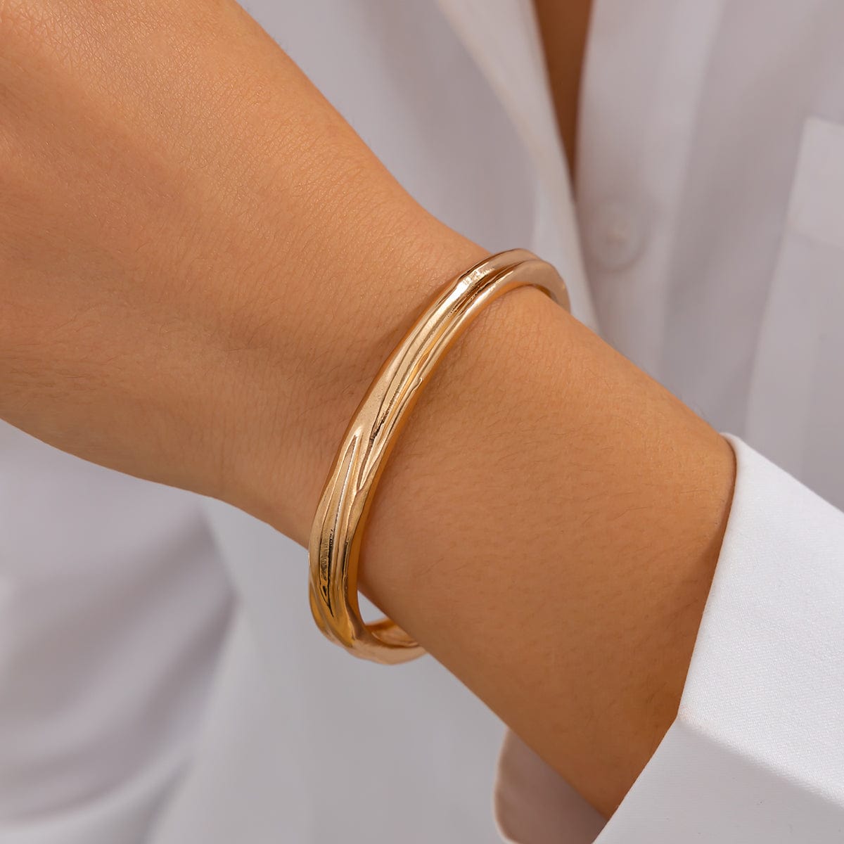 Delicate Irregular Concave Open Bangle Bracelet