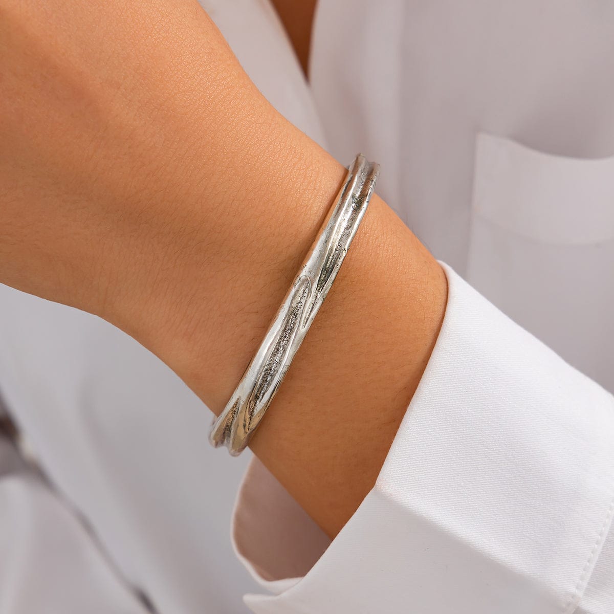 Delicate Irregular Concave Open Bangle Bracelet