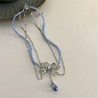 Thumbnail for Delicate Layered CZ Inlaid Butterfly Crystal Pendant Beaded Chain Necklace - ArtGalleryZen