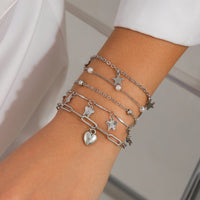 Thumbnail for Delicate Layered Heart Butterfly Star Tassel Pearl Cable Chain Bracelet Set