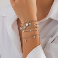 Thumbnail for Delicate Layered Heart Butterfly Star Tassel Pearl Cable Chain Bracelet Set