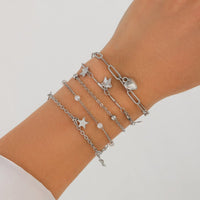 Thumbnail for Delicate Layered Heart Butterfly Star Tassel Pearl Cable Chain Bracelet Set