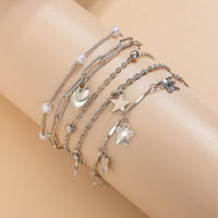 Thumbnail for Delicate Layered Heart Butterfly Star Tassel Pearl Cable Chain Bracelet Set