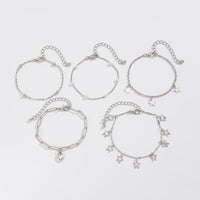 Thumbnail for Delicate Layered Heart Butterfly Star Tassel Pearl Cable Chain Bracelet Set