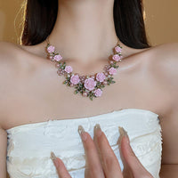 Thumbnail for Delicate Pearl Rhinestone Inlaid Enamel Camellia Flower Necklace Bracelet Earrings - ArtGalleryZen