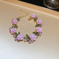 Thumbnail for Delicate Pearl Rhinestone Inlaid Enamel Camellia Flower Necklace Bracelet Earrings - ArtGalleryZen