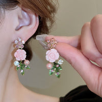 Thumbnail for Delicate Pearl Rhinestone Inlaid Enamel Camellia Flower Necklace Bracelet Earrings