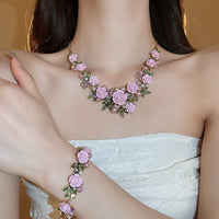 Thumbnail for Delicate Pearl Rhinestone Inlaid Enamel Camellia Flower Necklace Bracelet Earrings