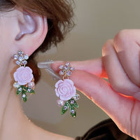 Thumbnail for Delicate Pearl Rhinestone Inlaid Enamel Camellia Flower Necklace Bracelet Earrings