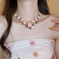 Thumbnail for Delicate Pearl Rhinestone Inlaid Enamel Camellia Flower Necklace Bracelet Earrings