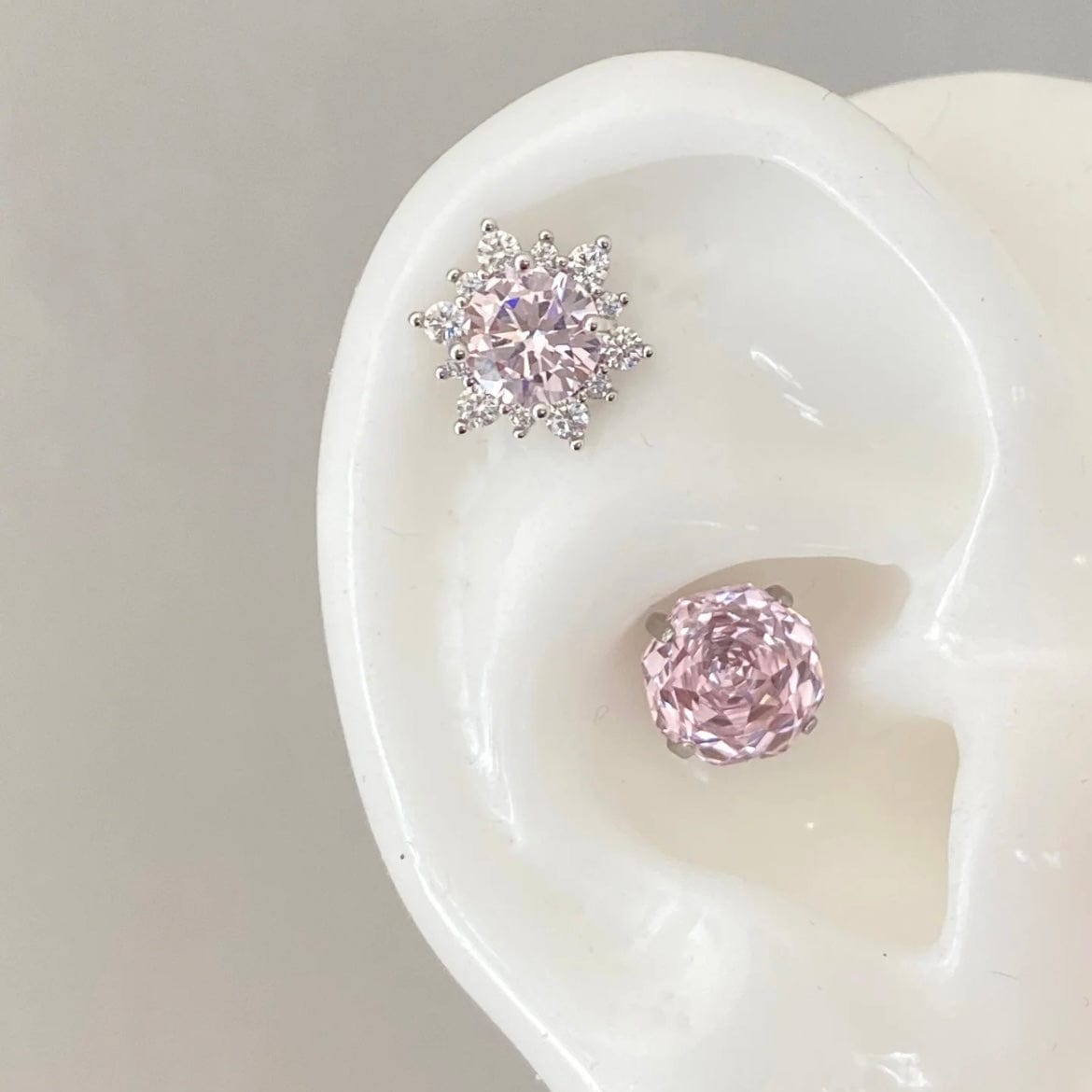 Delicate Pink CZ Rose Snowflake Stud Earrings Set - ArtGalleryZen