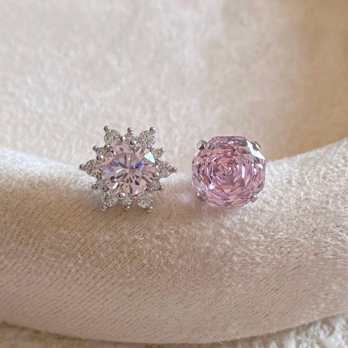 Delicate Pink CZ Rose Snowflake Stud Earrings Set