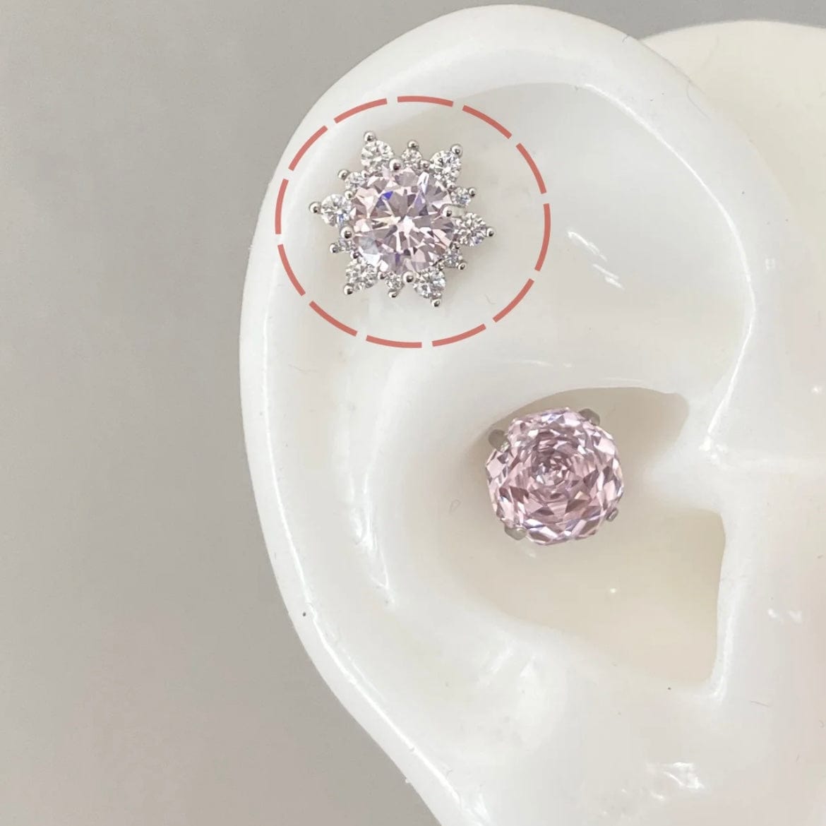 Delicate Pink CZ Rose Snowflake Stud Earrings Set