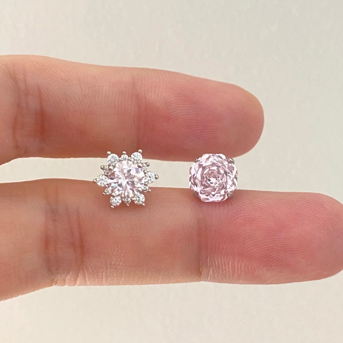 Delicate Pink CZ Rose Snowflake Stud Earrings Set