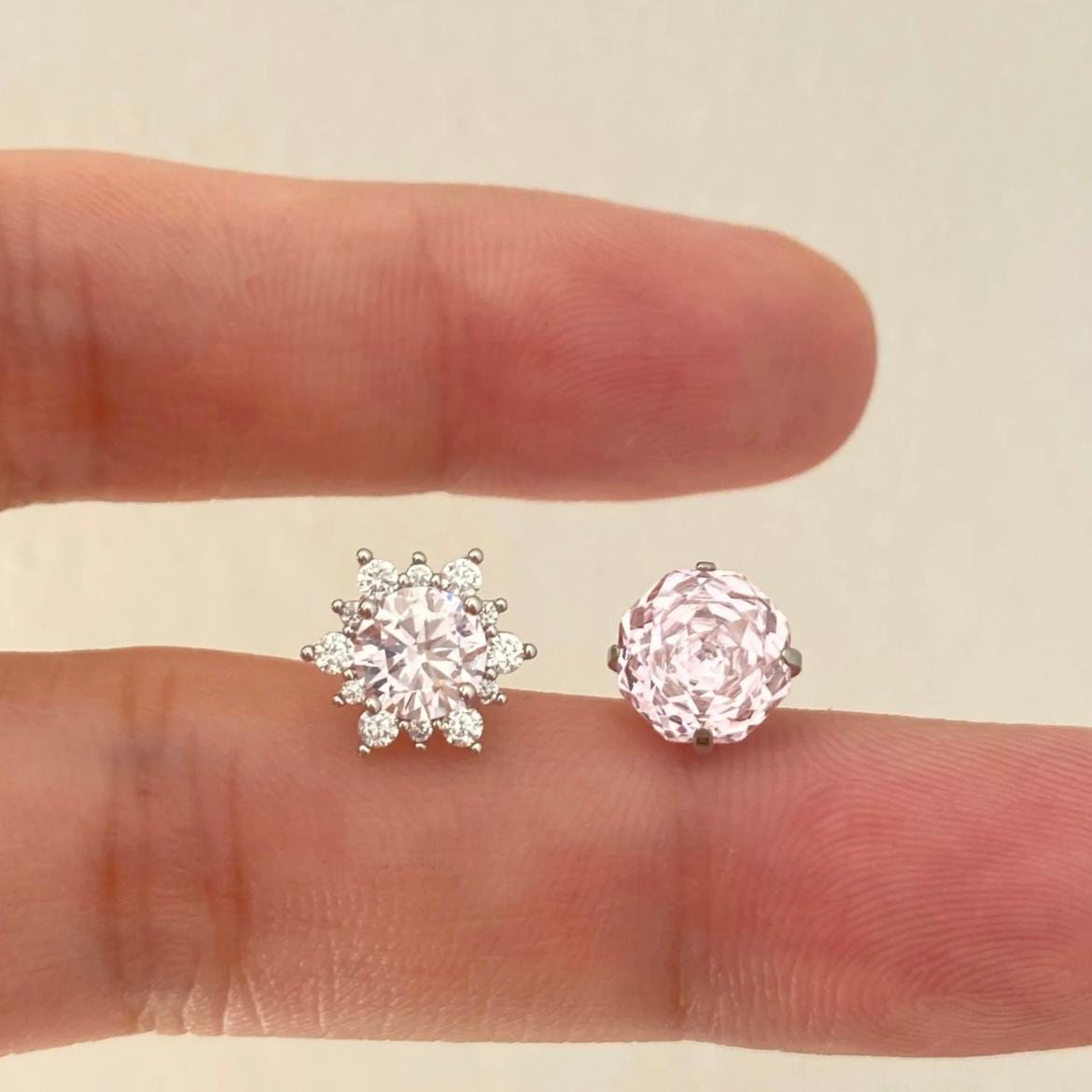 Delicate Pink CZ Rose Snowflake Stud Earrings Set