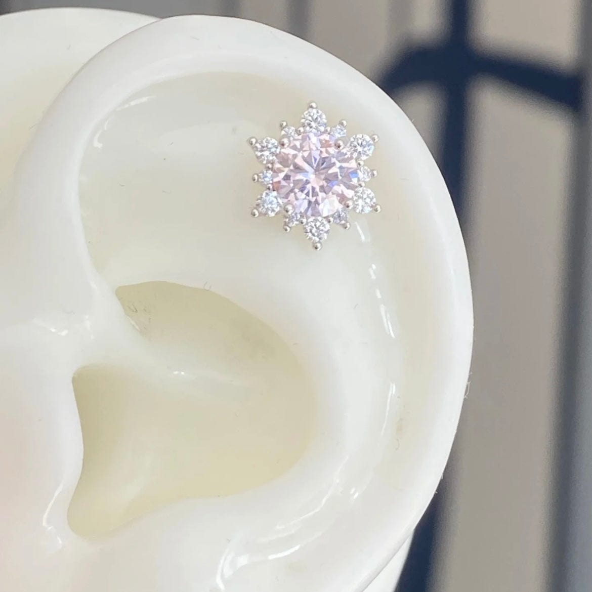 Delicate Pink CZ Rose Snowflake Stud Earrings Set