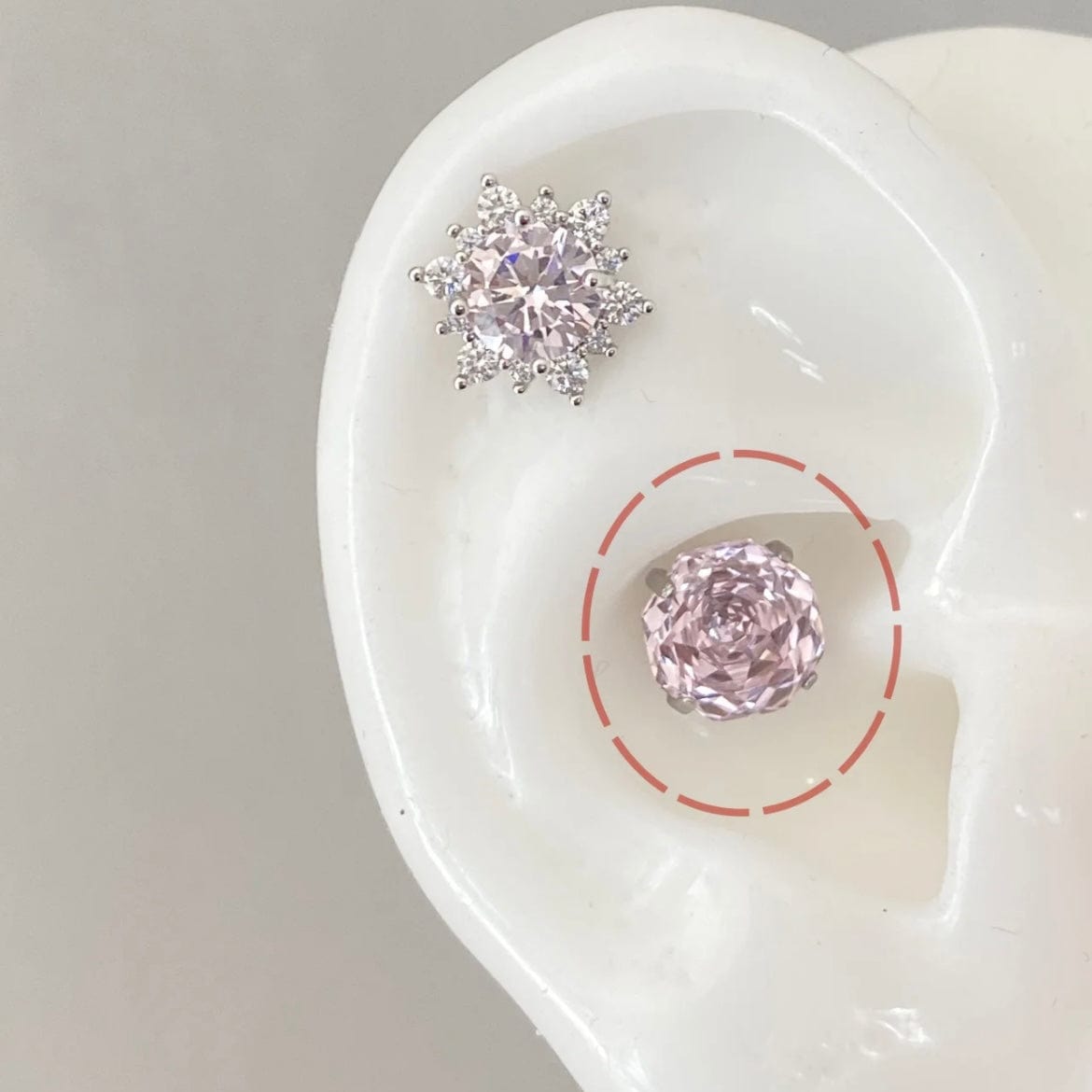 Delicate Pink CZ Rose Snowflake Stud Earrings Set