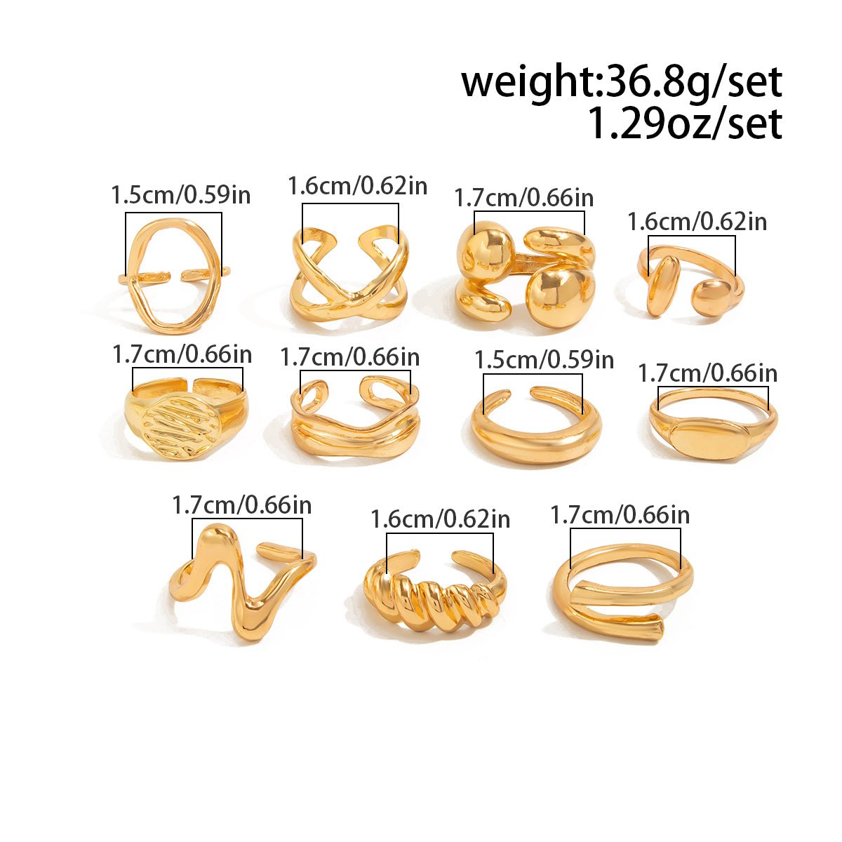 Elegant 11pcs Heart Waterdrop Twisted Ring Set - ArtGalleryZen