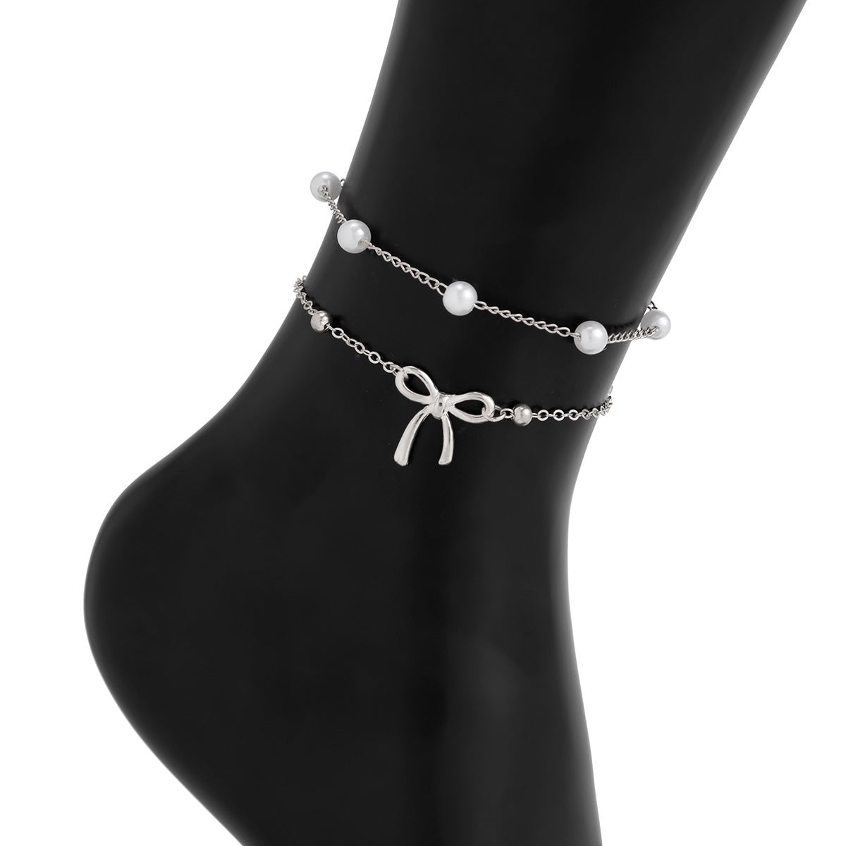 Elegant 2pcs Bowknot Charm Pearl Chain Anklet Set - ArtGalleryZen