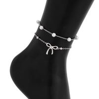 Thumbnail for Elegant 2pcs Bowknot Charm Pearl Chain Anklet Set - ArtGalleryZen