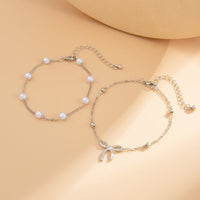 Thumbnail for Elegant 2pcs Bowknot Charm Pearl Chain Anklet Set - ArtGalleryZen