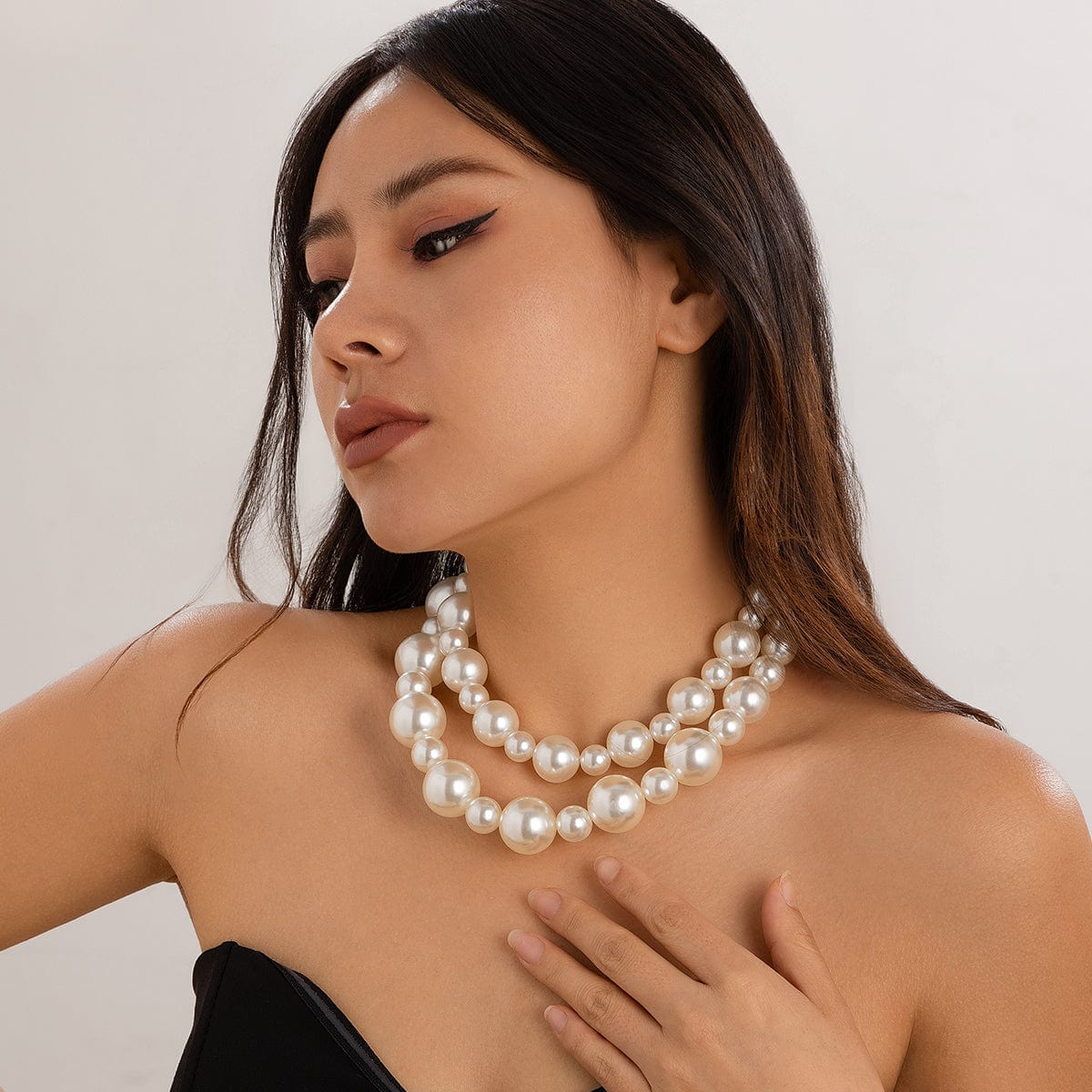 Elegant 2Pcs Chunky Pearl Chain Choker Necklace Set