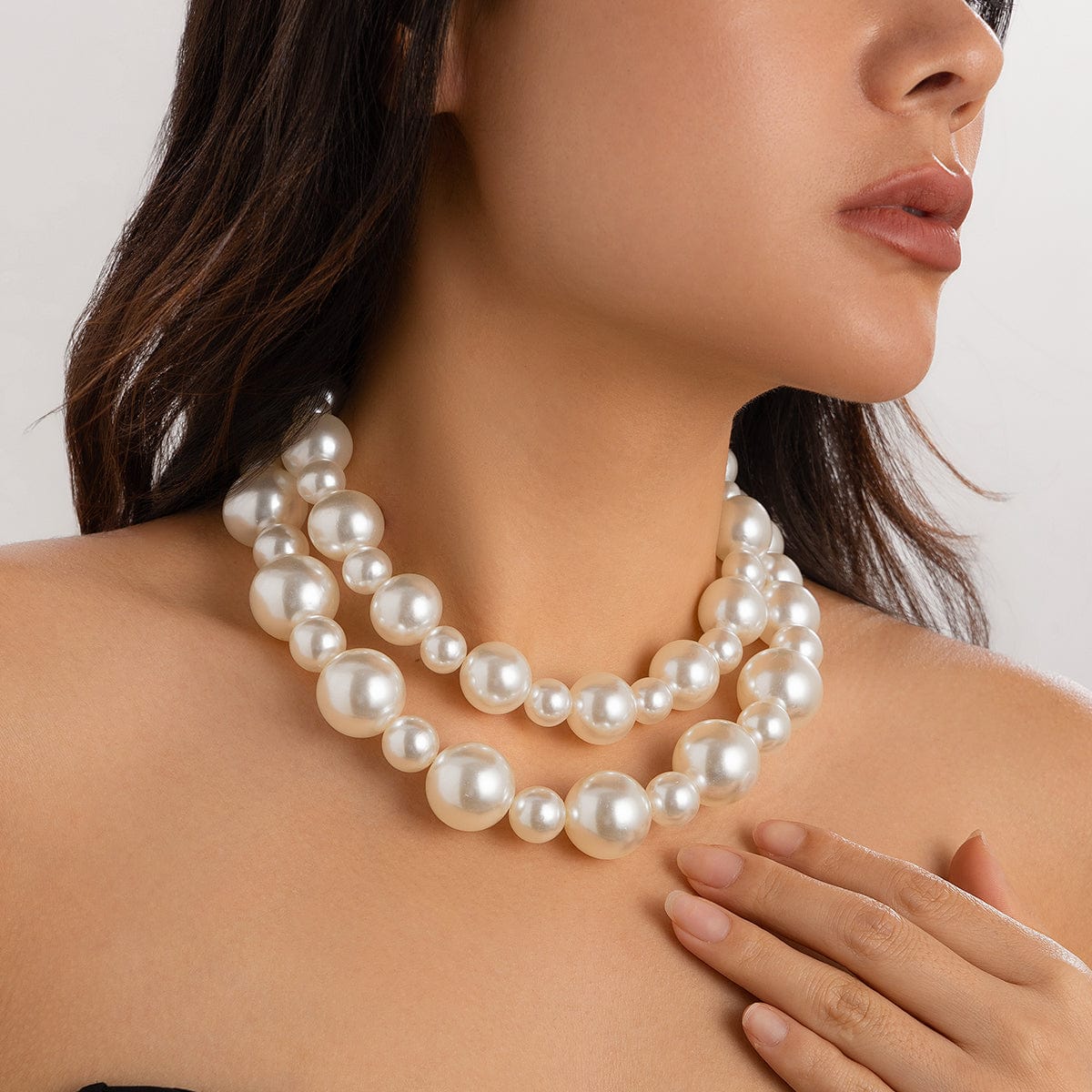 Elegant 2Pcs Chunky Pearl Chain Choker Necklace Set