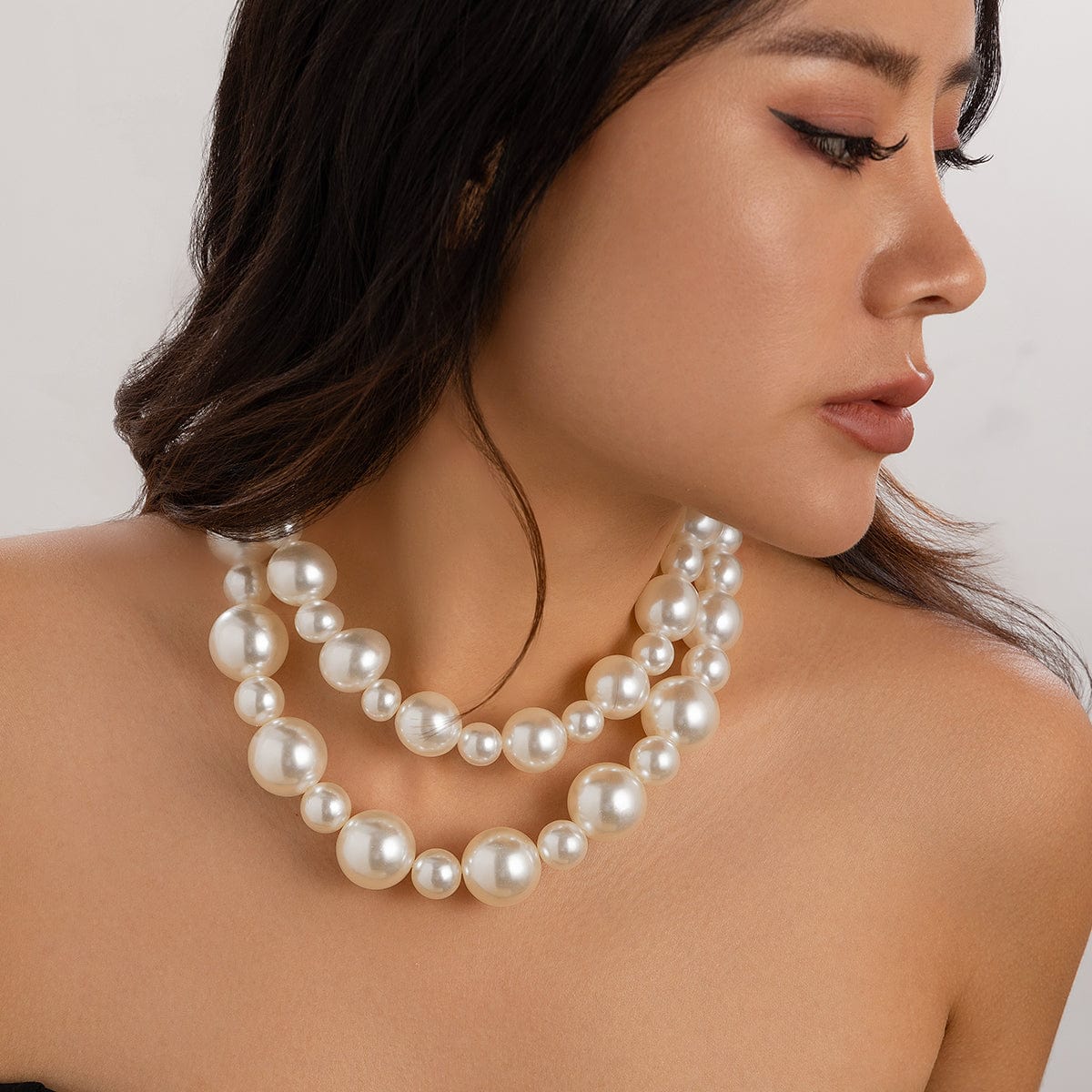 Elegant 2Pcs Chunky Pearl Chain Choker Necklace Set