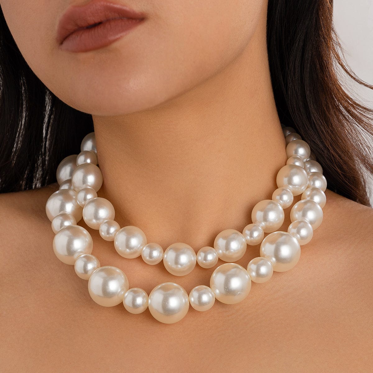 Elegant 2Pcs Chunky Pearl Chain Choker Necklace Set