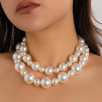 Thumbnail for Elegant 2Pcs Chunky Pearl Chain Choker Necklace Set