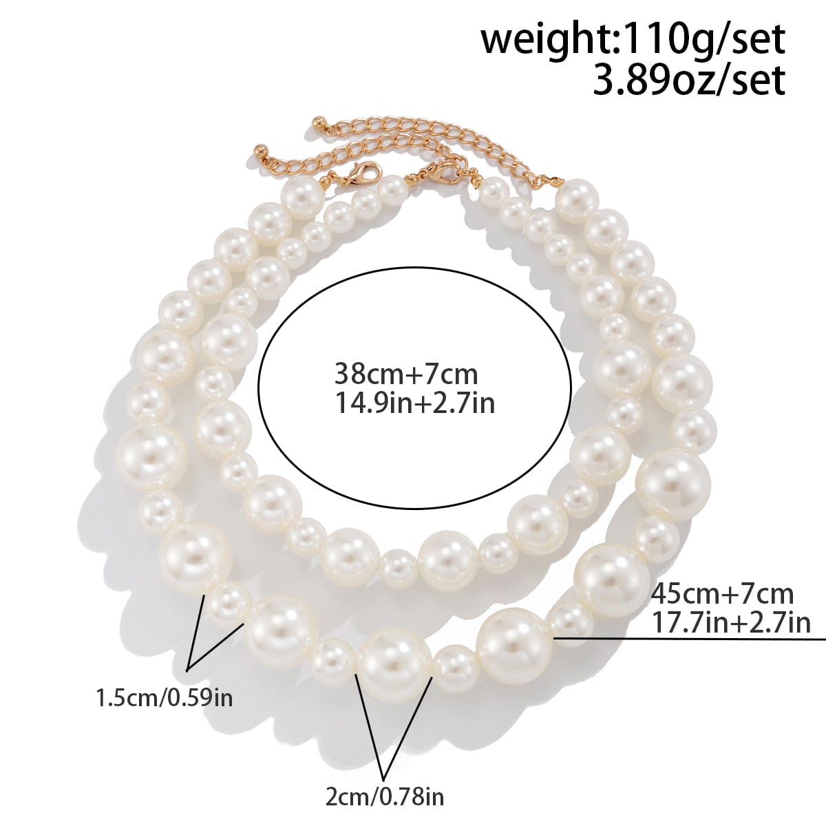 Elegant 2Pcs Chunky Pearl Chain Choker Necklace Set