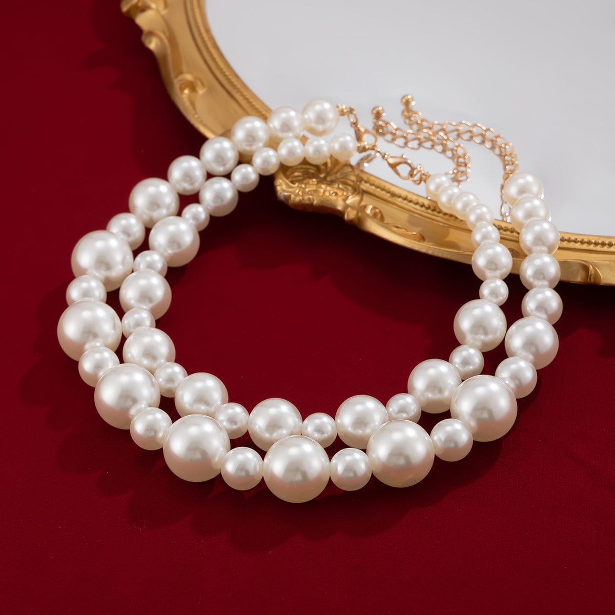 Elegant 2Pcs Chunky Pearl Chain Choker Necklace Set