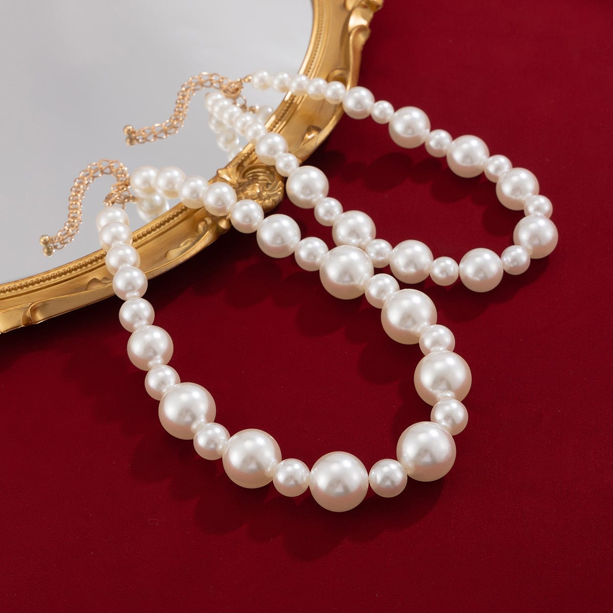 Elegant 2Pcs Chunky Pearl Chain Choker Necklace Set