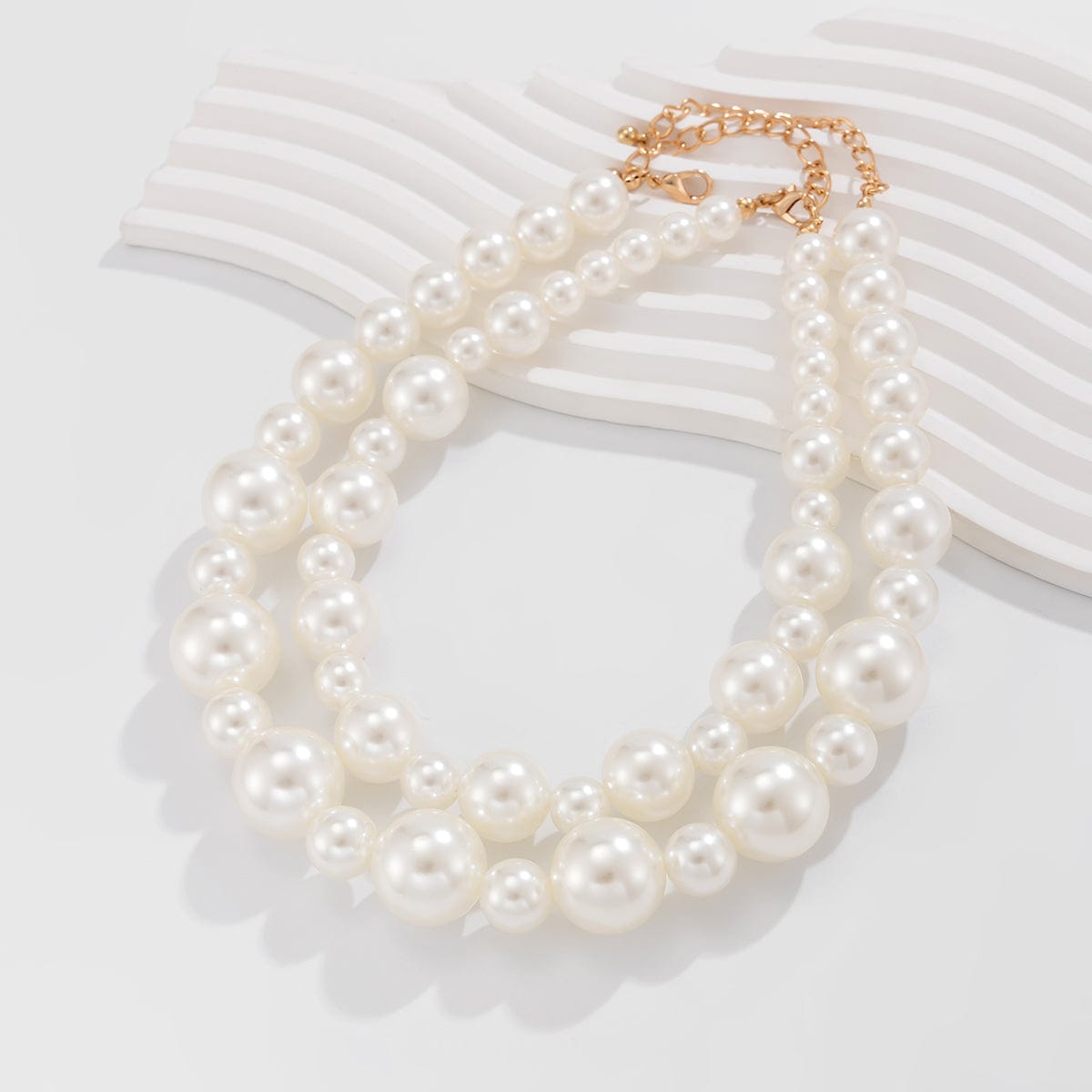 Elegant 2Pcs Chunky Pearl Chain Choker Necklace Set