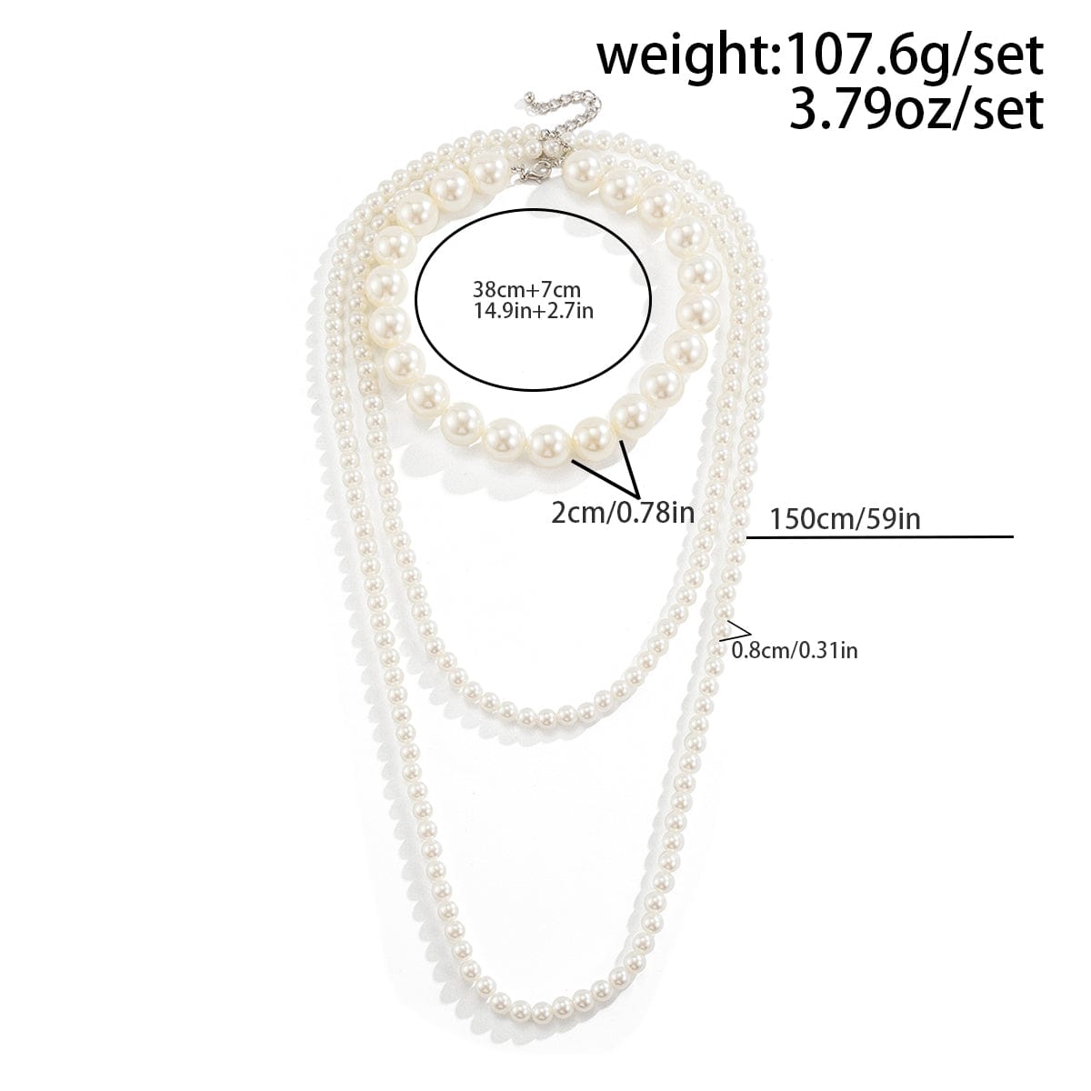 Elegant 2Pcs Chunky Pearl Long Chain Stackable Necklace Set - ArtGalleryZen