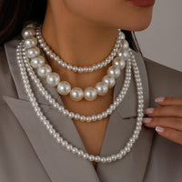 Thumbnail for Elegant 2Pcs Chunky Pearl Long Chain Stackable Necklace Set