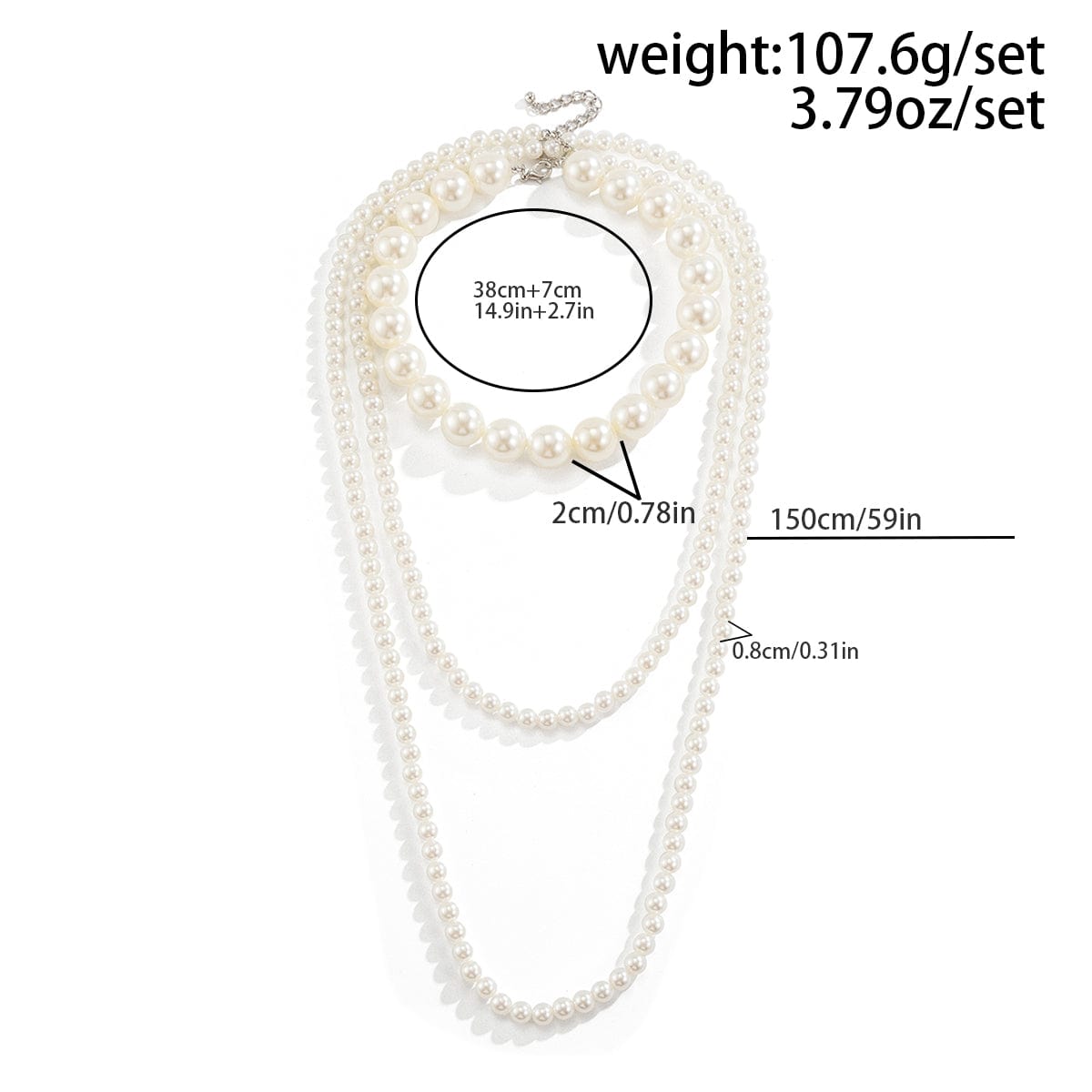 Elegant 2Pcs Chunky Pearl Long Chain Stackable Necklace Set