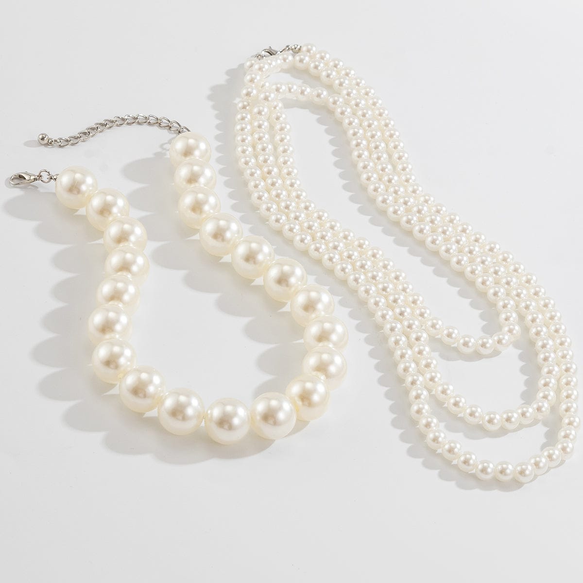 Elegant 2Pcs Chunky Pearl Long Chain Stackable Necklace Set