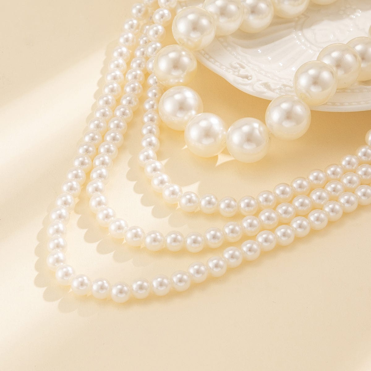 Elegant 2Pcs Chunky Pearl Long Chain Stackable Necklace Set