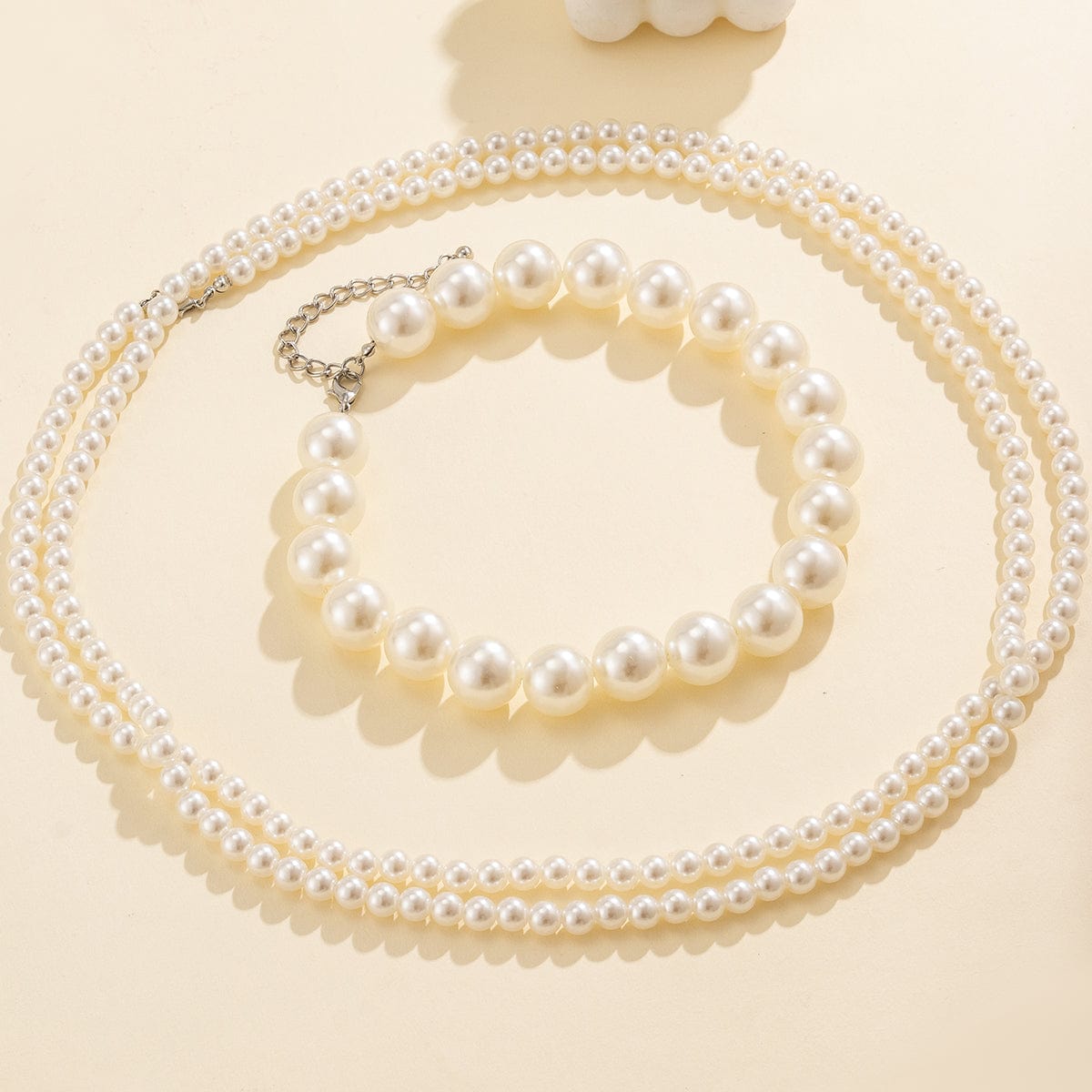 Elegant 2Pcs Chunky Pearl Long Chain Stackable Necklace Set