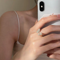 Thumbnail for Elegant 2pcs CZ Inlaid Enamel Butterfly Flower Open Ring Set - ArtGalleryZen