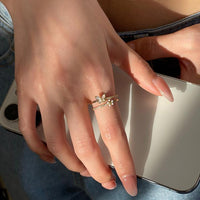 Thumbnail for Elegant 2pcs CZ Inlaid Enamel Butterfly Flower Open Ring Set - ArtGalleryZen