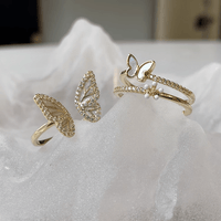 Thumbnail for Elegant 2pcs CZ Inlaid Enamel Butterfly Flower Open Ring Set