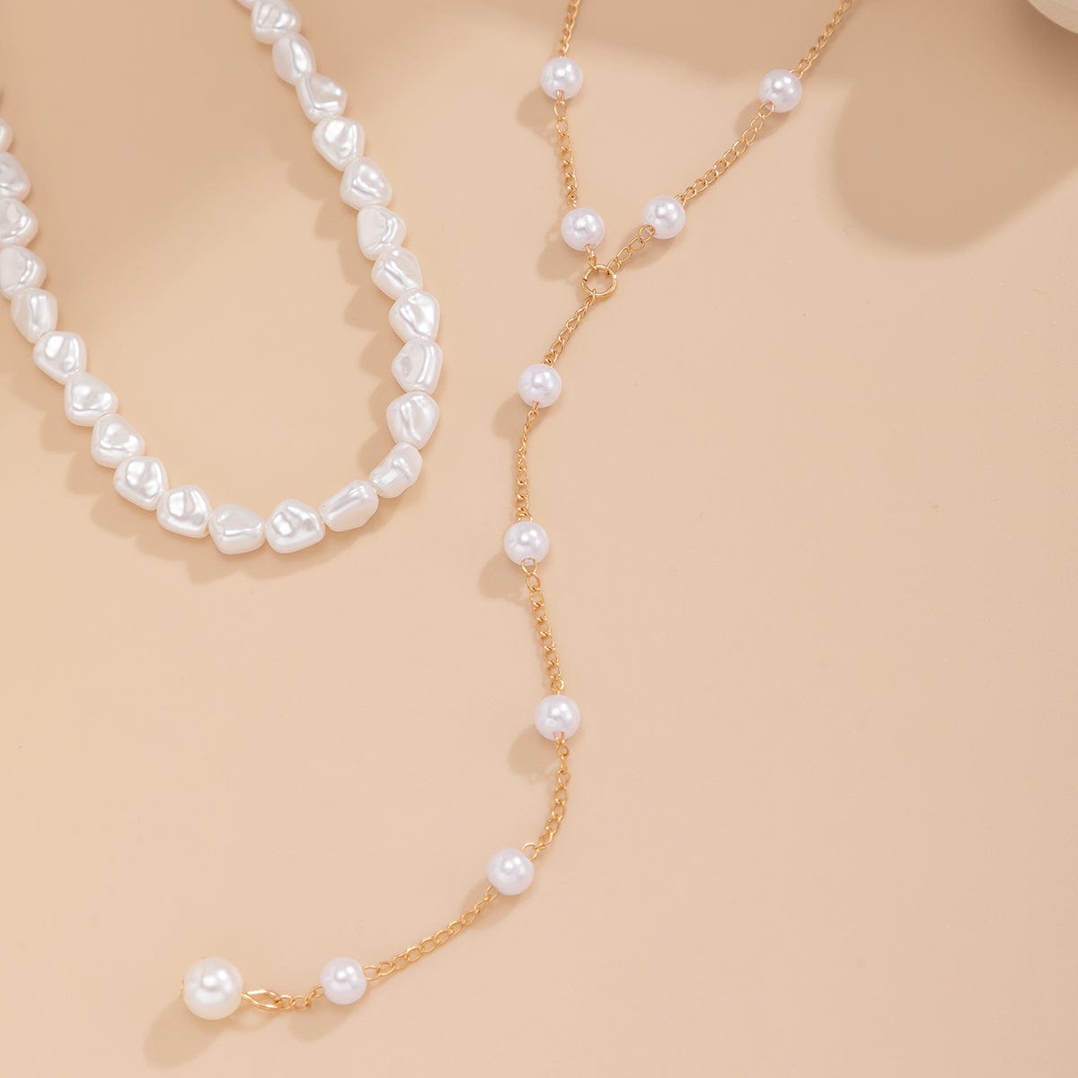 Elegant 2pcs Gold Plated Pearl Chain Y Necklace Set - ArtGalleryZen