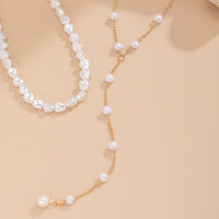 Thumbnail for Elegant 2pcs Gold Plated Pearl Chain Y Necklace Set - ArtGalleryZen